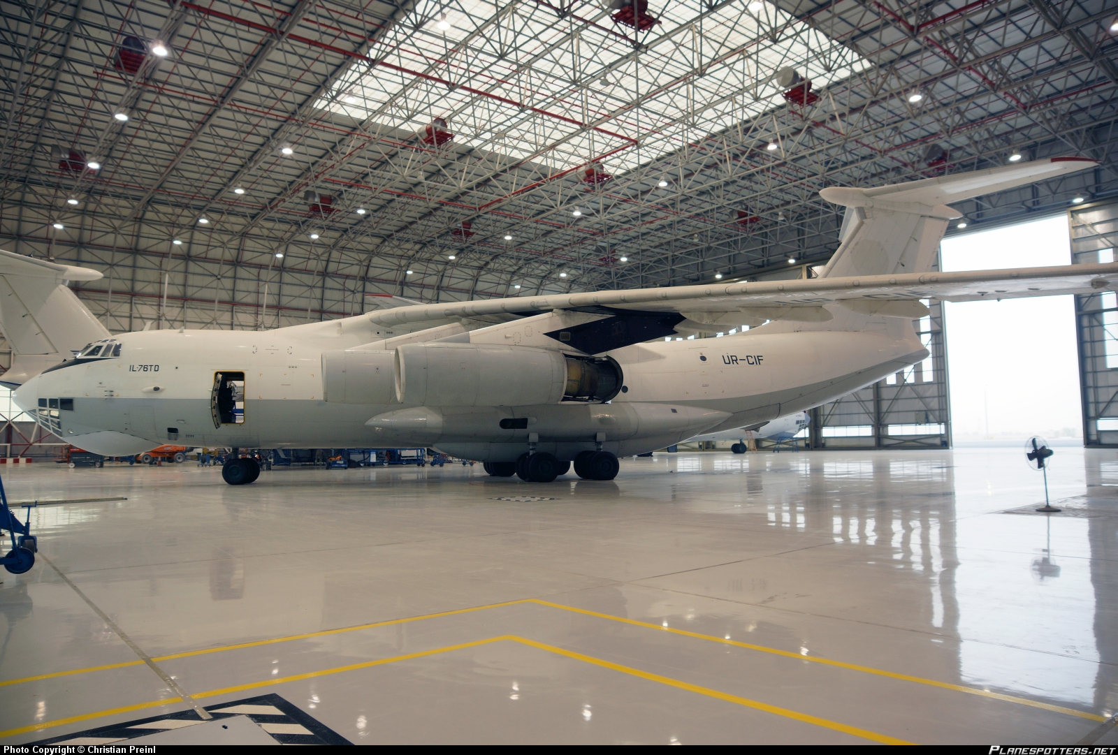 ZetAvia IL-76 UR-CIF in a hangar